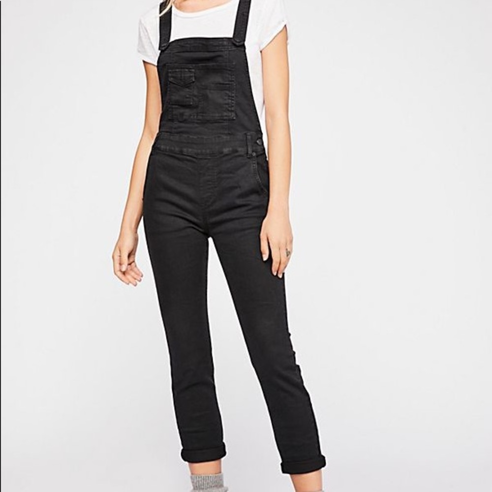 Free People Washed Denim Overall Black